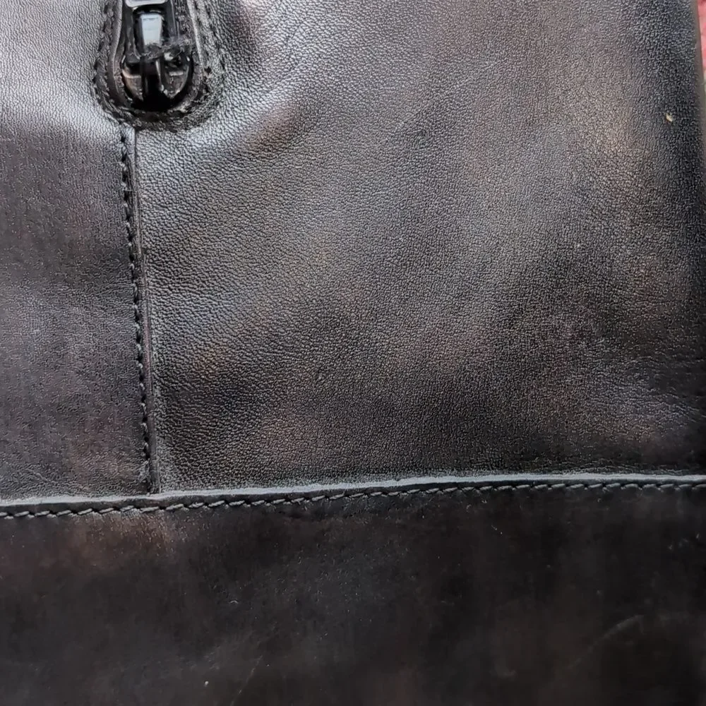 Anthropologie Miss Albright Black Gray Antique Leather Over The Knee Boots Sz 39